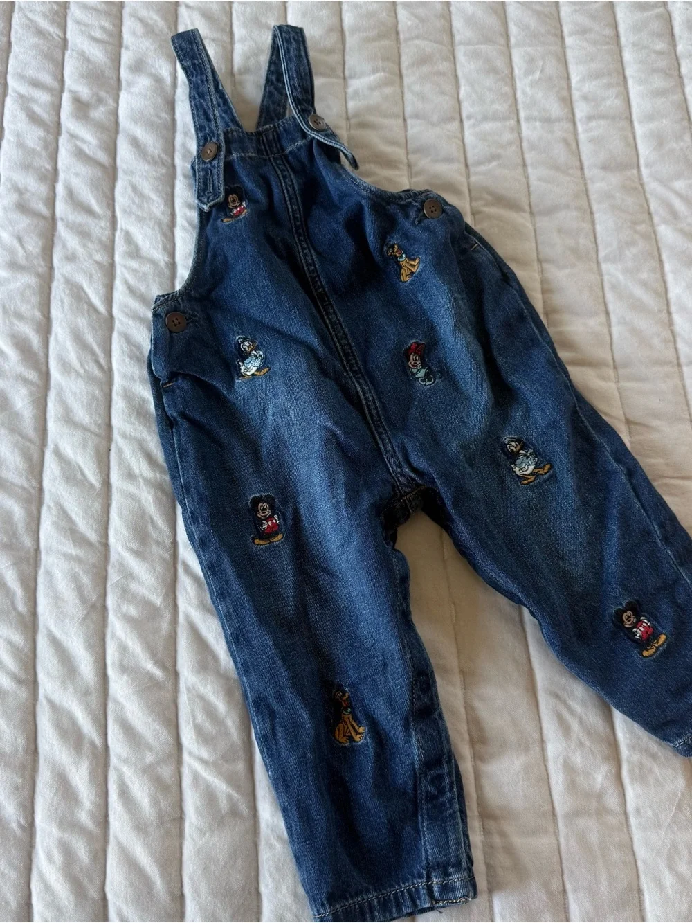 GAP Disney Mickey Mouse unisex Embroidered Denim Overalls Dark Blue size 18-24M